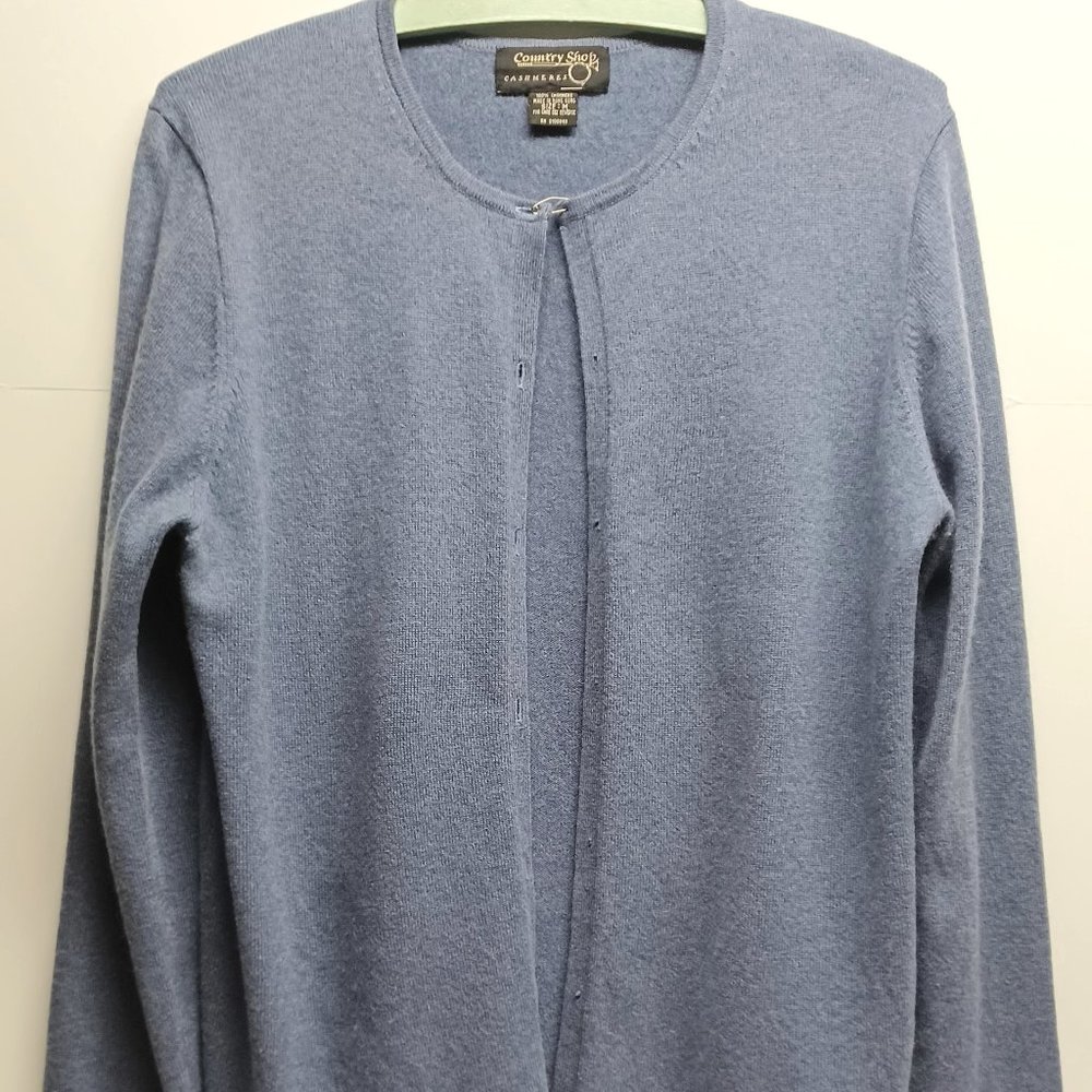 MARSHALL FIELD'S CASHMERE CARDIGAN (NEEDS 7 SMALL BUTTONS!), SLATE BLUE, SIZE M